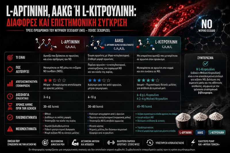 L-Αργινίνη, AAKG ή L-Κιτρουλίνη: Διαφορές και Επιστημονική Σύγκριση