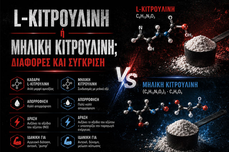 L-Κιτρουλίνη ή Μηλική Κιτρουλίνη; Διαφορές και Σύγκριση