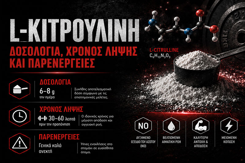 L-Κιτρουλίνη: Δοσολογία, Χρόνος Λήψης και Παρενέργειες