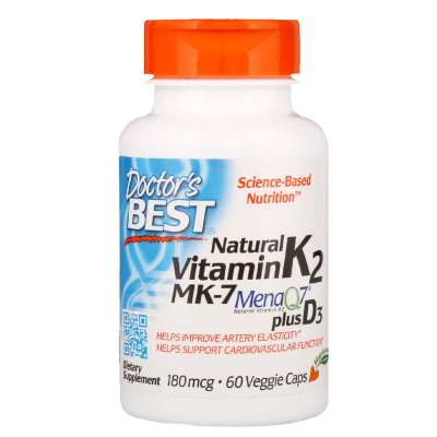 Doctor's Best Natural Vitamin K2 MK7 with MenaQ7 Plus D3, 180mcg 60 Vcaps