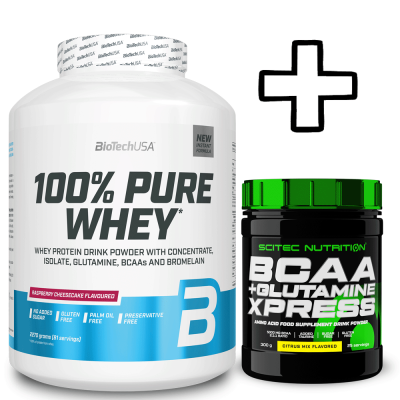 Proteins BioTech USA 100% Pure Whey 2270g + Scitec Nutrition BCAA + Glutamine Xpress 300g