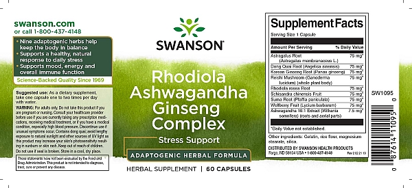 Swanson Rhodiola Ashwagandha Ginseng Complex 60 Caps