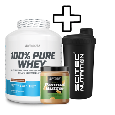 Whey Isolate BioTech USA 100% Pure Whey 2270g + Scitec Nutrition Peanut Butter 400g + Shaker 700ml