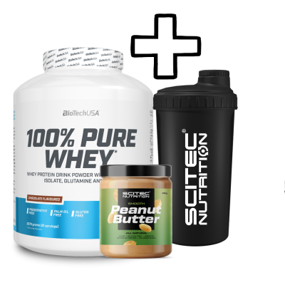  BioTech USA 100% Pure Whey 2270g + Scitec Nutrition Peanut Butter 400g + Shaker 700ml