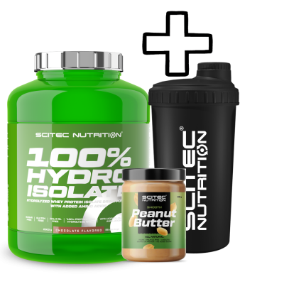    Scitec Nutrition 100% Hydro Isolate 2000g + Scitec Nutrition Peanut Butter 400g + Shaker 700ml