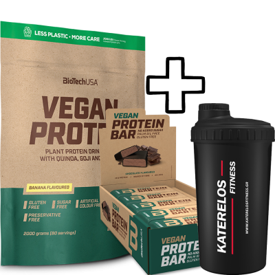 Vegan BioTech USA Vegan Protein 2000g + Vegan Protein Bar 20 x 50g + Katerelos Fitness Shaker 700ml