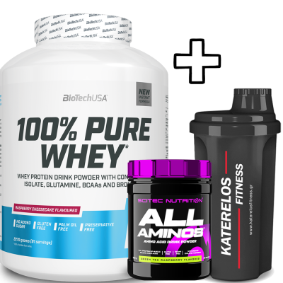 Whey Isolate BioTech USA 100% Pure Whey 2270g + Scitec Nutrition All Aminos 340g + Katerelos Fitness Shaker 700ml