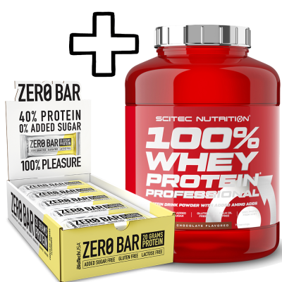 Proteins Scitec Nutrition 100% Whey Protein Professional 2350g + BioTech USA Zero Bar 20 x 50g