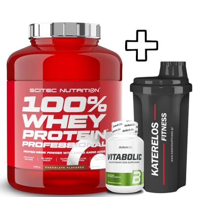 Scitec Nutrition 100% Whey Protein Professional 2350g + (ΔΩΡΟ) BioTech USA Vitabolic 30 Tabs + Katerelos Fitness Shaker 700ml