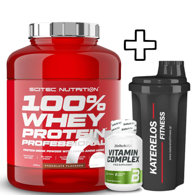  Scitec Nutrition 100% Whey Protein Professional 2350g + () Vitamin Complex 60 Caps + Katerelos Fitness Shaker 700ml