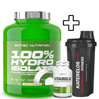 Scitec Nutrition 100% Hydro Isolate 2000g + (ΔΩΡΟ) BioTech USA Vitabolic 30 Tabs + Katerelos Fitness Shaker 700ml