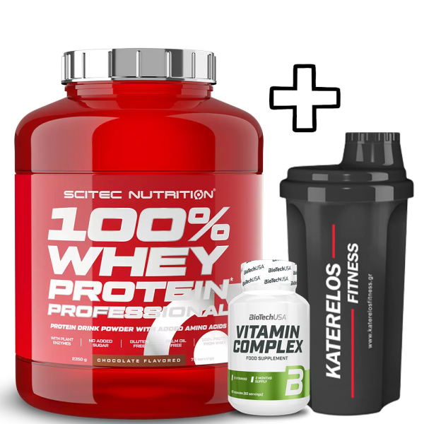 Scitec Nutrition 100% Whey Protein Professional 2350g + (ΔΩΡΟ) Vitamin Complex 60 Caps + Katerelos Fitness Shaker 700ml