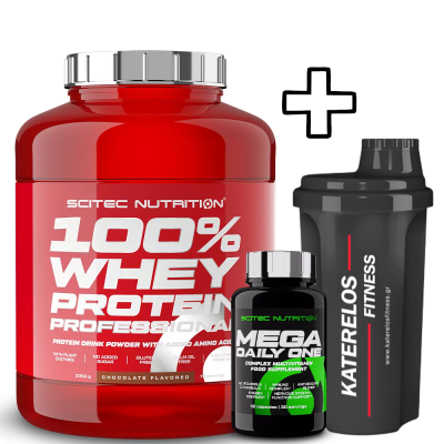 Scitec Nutrition 100% Whey Protein Professional 2350g + Scitec Nutrition Mega Daily One Plus 60 Caps + () Katerelos Fitness Shaker 700ml