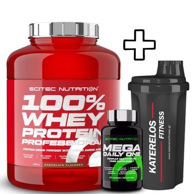 Scitec Nutrition 100% Whey Protein Professional 2350g + Scitec Nutrition Mega Daily One Plus 60 Caps + (ΔΩΡΟ) Katerelos Fitness Shaker 700ml