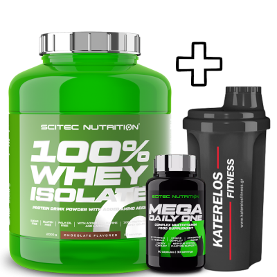    Scitec Nutrition 100% Whey Isolate 2000g + Scitec Nutrition Mega Daily One Plus 60 Caps + () Katerelos Fitness Shaker 700ml