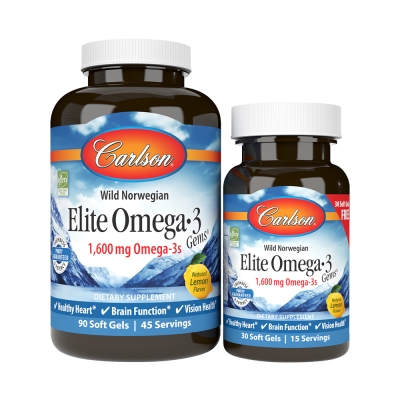 Energy Carlson Labs Elite Omega-3 Gems Lemon 1600mg 90 + 30 Softgels