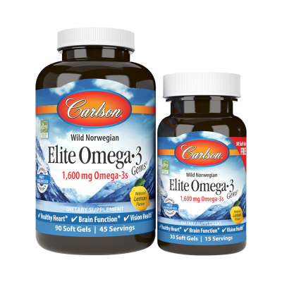   Carlson Labs Elite Omega-3 Gems Lemon 1600mg 90 + 30 Softgels