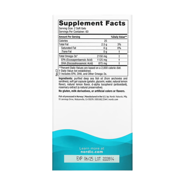 Nordic Naturals Ultimate Omega 2X 2150mg Lemon 120 Softgels