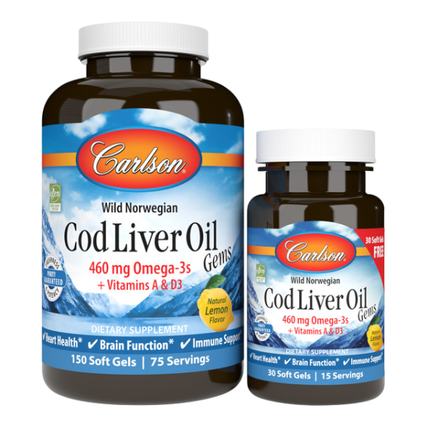 Carlson Labs Wild Norwegian Cod Liver Oil Gems 460mg 150 + 30 Softgels