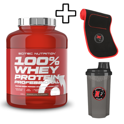 Scitec Nutrition 100% Whey Protein Professional 2350g + Katerelos Fitness Ζώνη Αδυνατίσματος - Εφίδρωσης 130cm x 26.50cm x 5mm + Katerelos Fitness Shaker 700ml