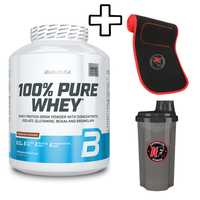 BioTech USA 100% Pure Whey 2270g + Katerelos Fitness Ζώνη Αδυνατίσματος - Εφίδρωσης 130cm x 26.50cm x 5mm + Katerelos Fitness Shaker 700ml