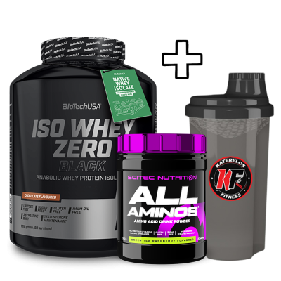 BioTech USA Iso Whey Zero Black 1816g + Scitec Nutrition All Aminos 340g + Katerelos Fitness Shaker 700ml