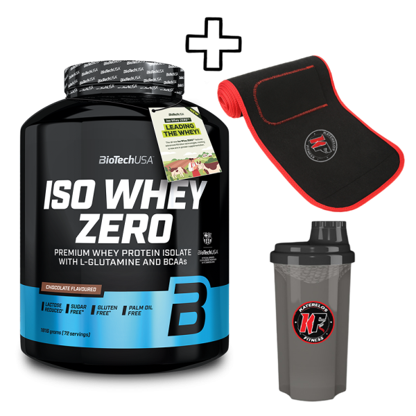 BioTech USA Iso Whey Zero 1816g + Katerelos Fitness Ζώνη Αδυνατίσματος - Εφίδρωσης 130cm x 26.50cm x 5mm + Katerelos Fitness Shaker 700ml