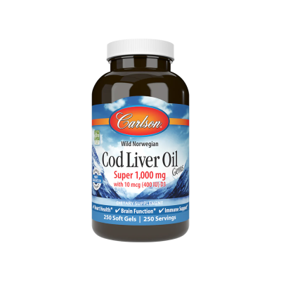 Βασικά Λιπαρά Carlson Labs Wild Norwegian Cod Liver Oil Gems Super 1000mg 250 Softgels