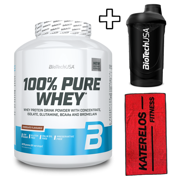 BioTech USA 100% Pure Whey 2270g + Katerelos Fitness Αθλητική Πετσέτα 100x50cm + BioTech USA Wave Shaker 600ml