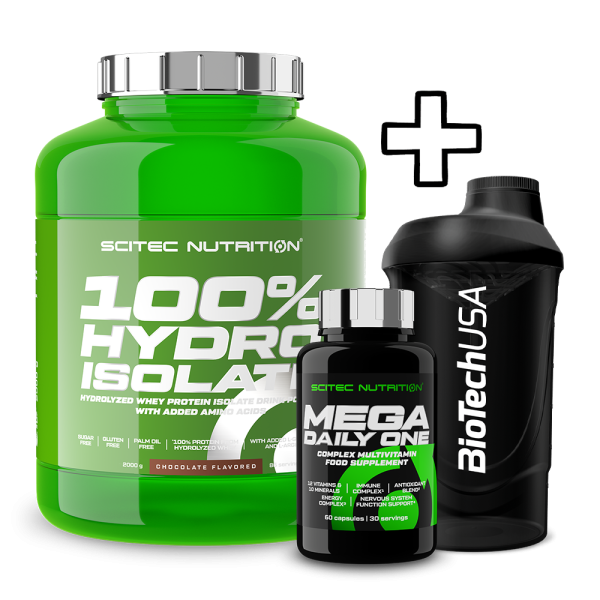 Scitec Nutrition 100% Hydro Isolate 2000g + Scitec Nutrition Mega Daily One Plus 60 Caps + (ΔΩΡΟ) BioTech USA Wave Shaker 600ml