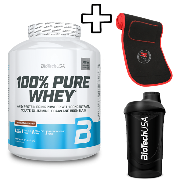 BioTech USA 100% Pure Whey 2270g + Katerelos Fitness Ζώνη Αδυνατίσματος - Εφίδρωσης 130cm x 26.50cm x 5mm + BioTech USA Wave Shaker 600ml