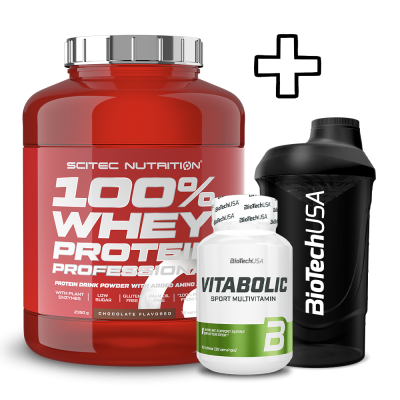 Scitec Nutrition 100% Whey Protein Professional 2350g + (ΔΩΡΟ) BioTech USA Vitabolic 30 Tabs + BioTech USA Wave Shaker 600ml