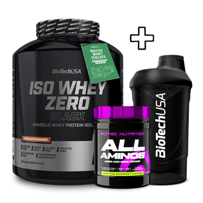BioTech USA Iso Whey Zero Black 1816g + Scitec Nutrition All Aminos 340g + BioTech USA Wave Shaker 600ml