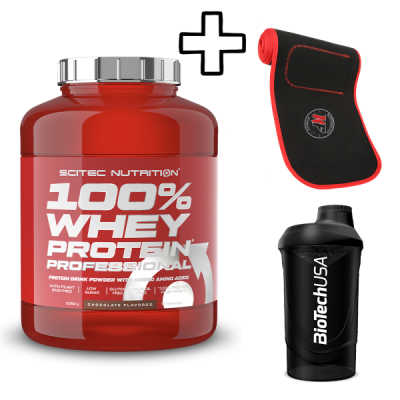 Scitec Nutrition 100% Whey Protein Professional 2350g + Katerelos Fitness Ζώνη Αδυνατίσματος - Εφίδρωσης 130cm x 26.50cm x 5mm + BioTech USA Wave Shaker 600ml