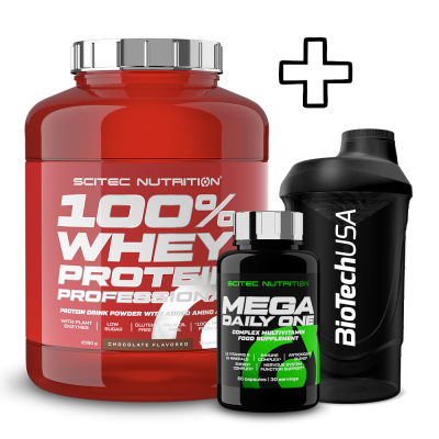 Scitec Nutrition 100% Whey Protein Professional 2350g + Scitec Nutrition Mega Daily One Plus 60 Caps + (ΔΩΡΟ) BioTech USA Wave Shaker 600ml