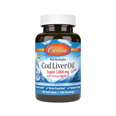 Αθλητική Διατροφή Carlson Labs Wild Norwegian Wild Norwegian Cod Liver Oil Gems 1000mg 100 Softgels