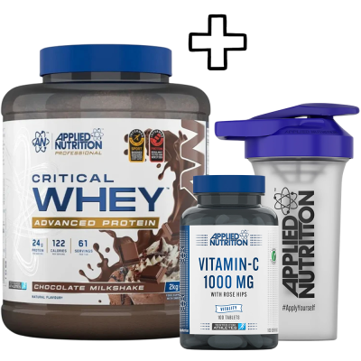 Applied Nutrition Critical Whey 2000g + Applied Nutrition Vitamin C 1000 Rose Hips 100 Caps + Applied Nutrition Shaker 700ml