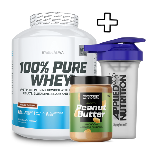 BioTech USA 100% Pure Whey 2270g + Scitec Nutrition Peanut Butter 400g + Applied Nutrition Shaker 700ml