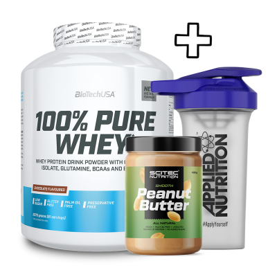 Συμπληρωματα διατροφης BioTech USA 100% Pure Whey 2270g + Scitec Nutrition Peanut Butter 400g + Applied Nutrition Shaker 700ml