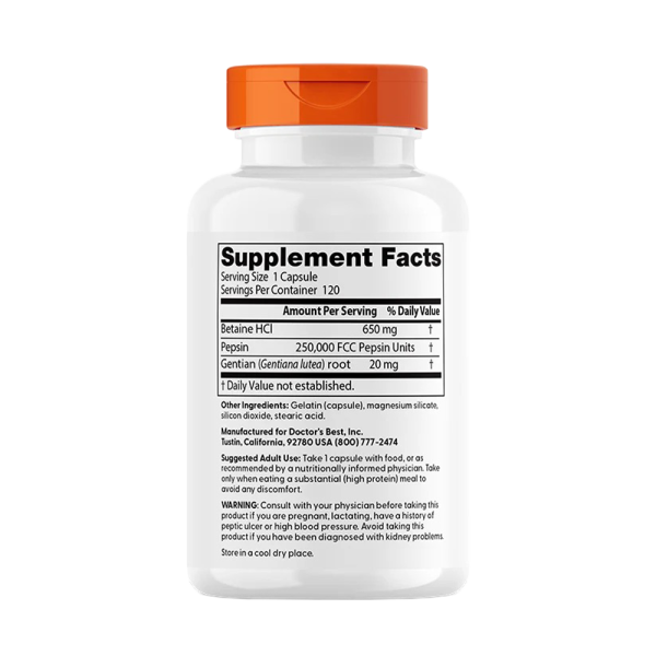 Doctors Best Betaine HCl Pepsin & Gentian Bitters 120 Caps