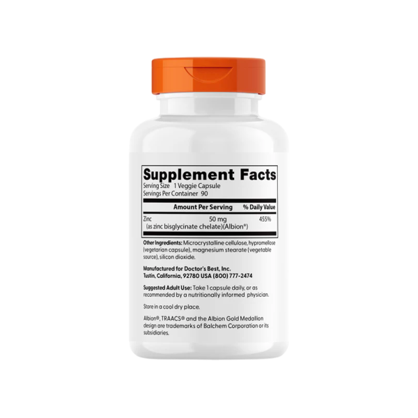 Doctor’s Best High Absorption Zinc Bisglycinate 50mg 90 VCaps