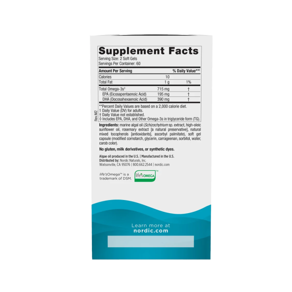 Nordic Naturals Algae Omega 715mg Omega 3 120 Softgels