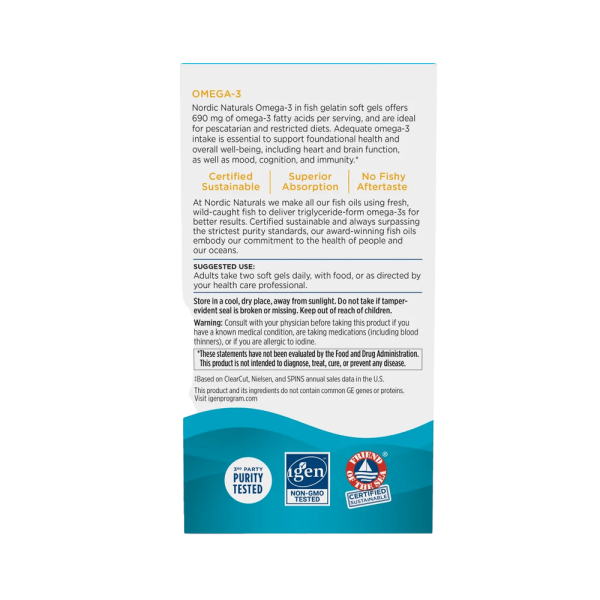 Nordic Naturals Omega-3 690mg Fish Gelatin Lemon 60 Softgels
