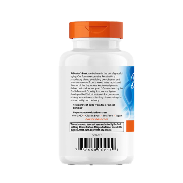 Doctors Best Trans-Resveratrol with ResVinol 200mg 60 VCaps