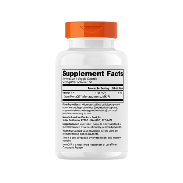 Doctors Best Natural Vitamin K2 MK7 with MenaQ7 100mcg 60 Vcaps