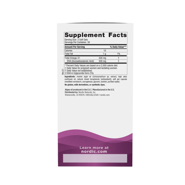 Nordic Naturals Vegan Prenatal DHA 500mg 60 Softgels