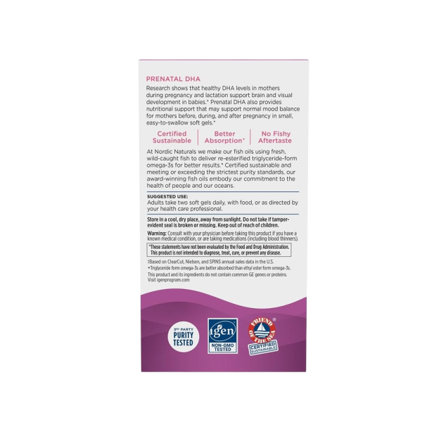 Nordic Naturals Prenatal DHA 830mg Omega-3 + 400 IU D3 Unflavoured 90 Softgels